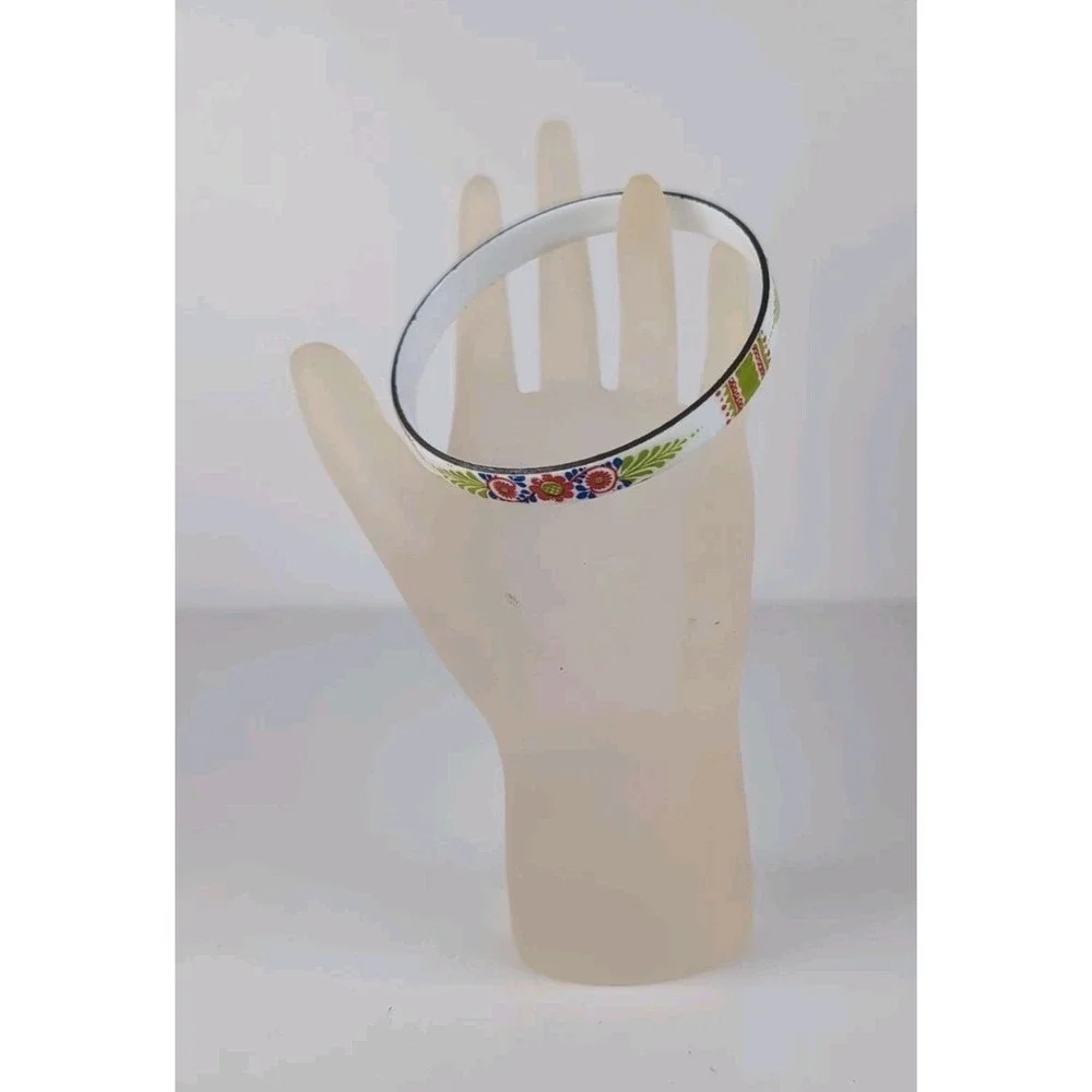 Enameled Bangle Bracelet Boho Hippy Chic Danish Design Flower Motif Vintage Vint